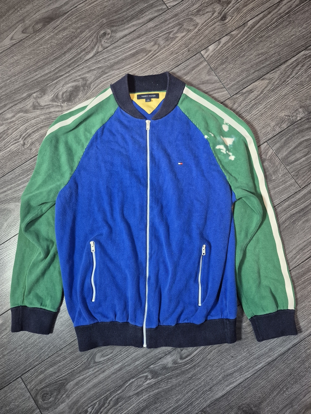 Vintage 90s Tommy Hilfiger Colorblock Zip Track Jacket - Blue/Green - Distressed